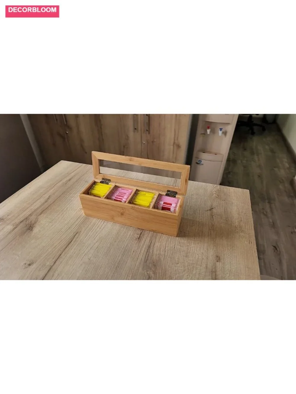 Bamboo Tea Bag Organizer with Acrylic Lid - Tea Storage Box for Counter or